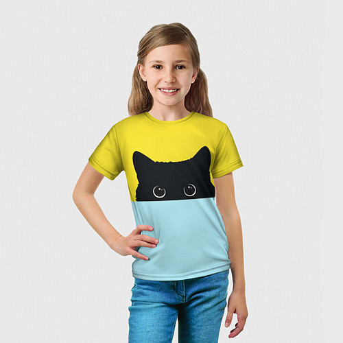 Детская футболка Черный кот выглядывает / 3D-принт – фото 5