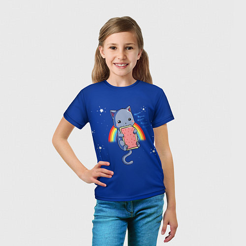 Детская футболка Котик на радуге / 3D-принт – фото 5