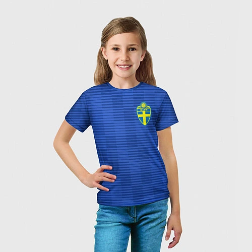 Детская футболка Сборная Швеции: Гостевая ЧМ-2018 / 3D-принт – фото 5