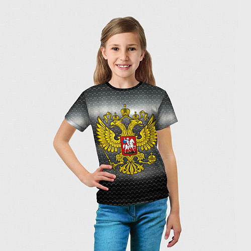 Детская футболка Герб России на металлическом фоне / 3D-принт – фото 5