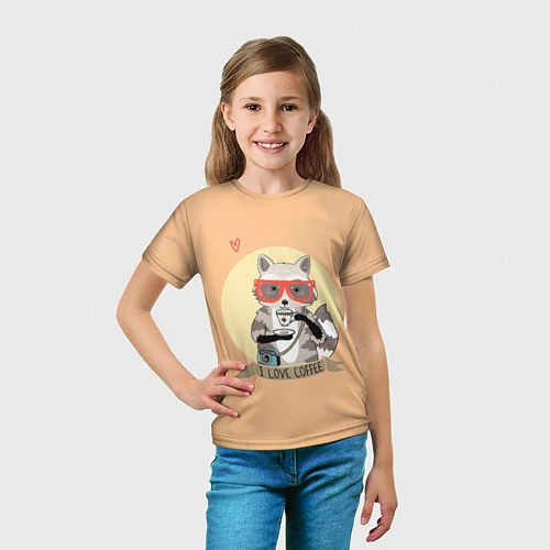 Детская футболка Raccoon Love Coffee / 3D-принт – фото 5