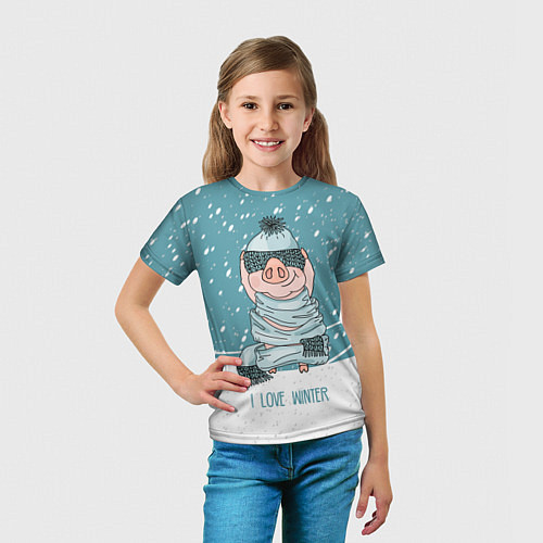 Детская футболка Pig: I love winter / 3D-принт – фото 5