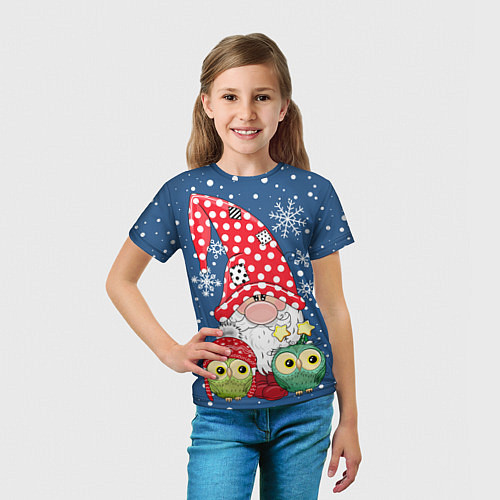 Детская футболка Новогодние совушки и гном / 3D-принт – фото 5