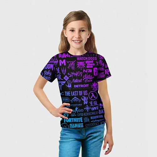 Детская футболка Неоновые лого игр / 3D-принт – фото 5