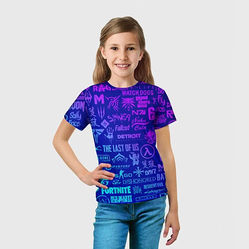 Детская футболка Неоновые геймерские лого / 3D-принт – фото 5