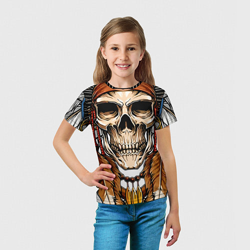 Детская футболка Индейский череп с топорами / 3D-принт – фото 5