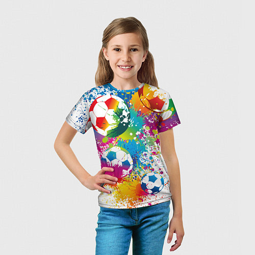 Детская футболка Футбольные мячи - красочные брызги / 3D-принт – фото 5