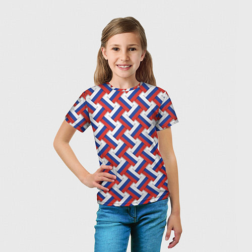 Детская футболка Российский триколор плетёнка / 3D-принт – фото 5