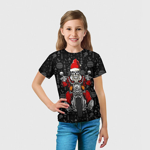Детская футболка Santa skeleton on a motorcycle / 3D-принт – фото 5