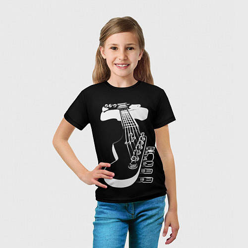 Детская футболка Гитара черно - белая / 3D-принт – фото 5