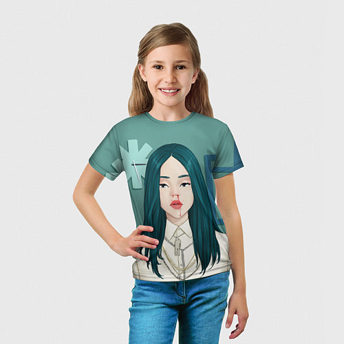 Детская футболка Billie Eilish: Turquoise Hair / 3D-принт – фото 5