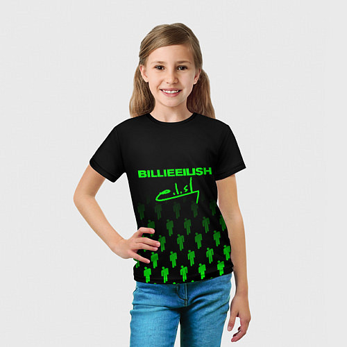 Детская футболка Billie Eilish: Green & Black Autograph / 3D-принт – фото 5