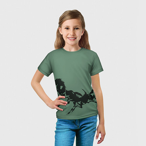 Детская футболка Черные кони / 3D-принт – фото 5