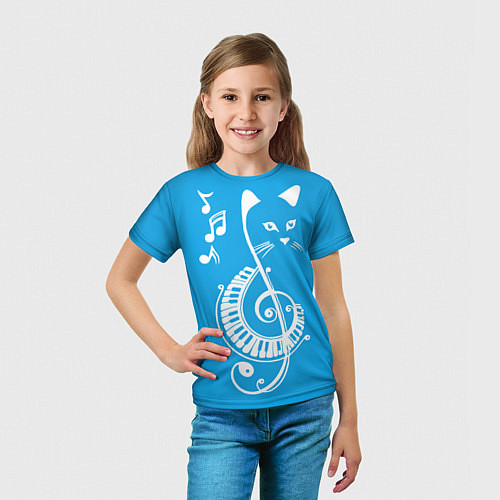 Детская футболка Котик Меломан голубой / 3D-принт – фото 5