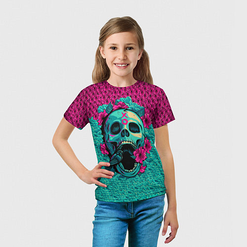 Детская футболка Неоновый череп / 3D-принт – фото 5