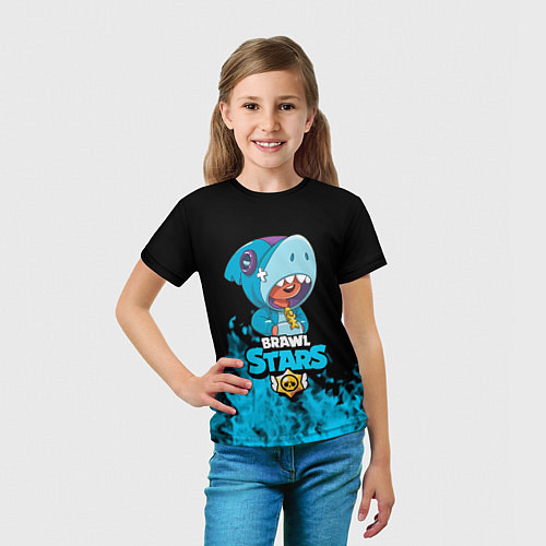 Детская футболка Brawl stars leon shark / 3D-принт – фото 5