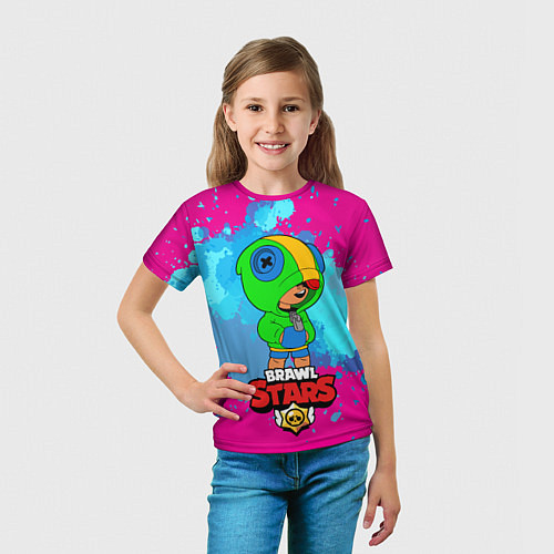 Детская футболка Brawl Stars Leon брызги / 3D-принт – фото 5