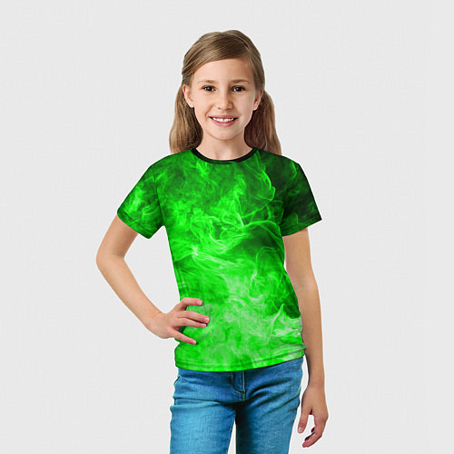 Детская футболка ОГОНЬ GREEN NEON / 3D-принт – фото 5