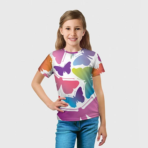 Детская футболка Разноцветные бабочки / 3D-принт – фото 5