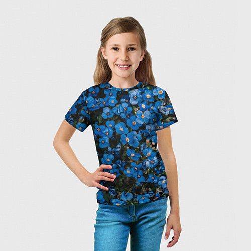 Детская футболка Поле синих цветов фиалки лето / 3D-принт – фото 5