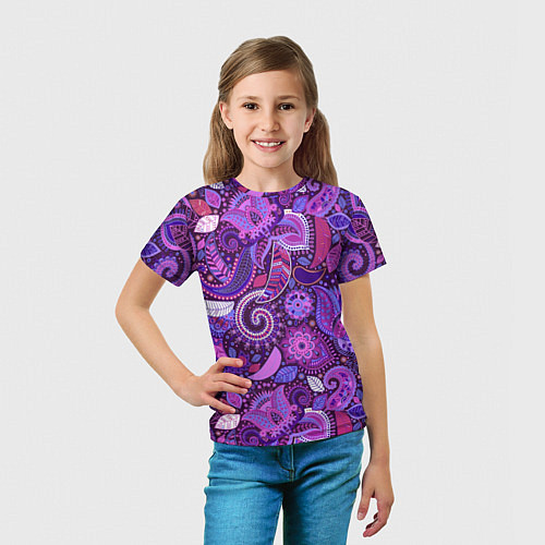 Детская футболка Фиолетовый этнический дудлинг / 3D-принт – фото 5