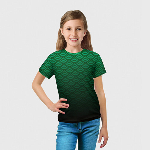 Детская футболка Узор зеленая чешуя дракон / 3D-принт – фото 5