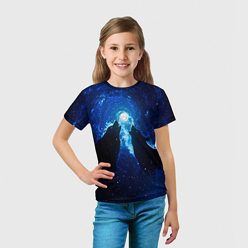 Детская футболка Волки силуэты звездное небо / 3D-принт – фото 5