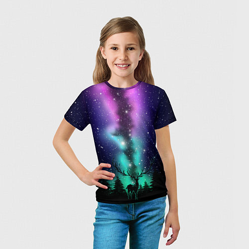 Детская футболка Силуэт оленя северное сияние / 3D-принт – фото 5