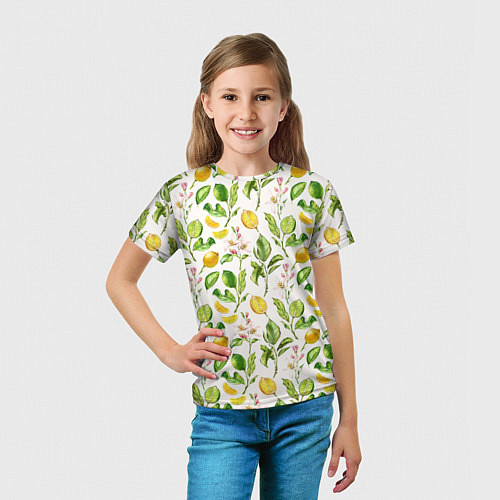 Детская футболка Летний узор лимон ветки листья / 3D-принт – фото 5