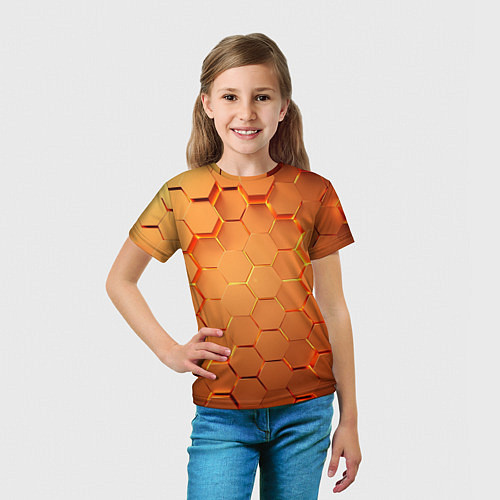 Детская футболка Золотые 3D плиты / 3D-принт – фото 5