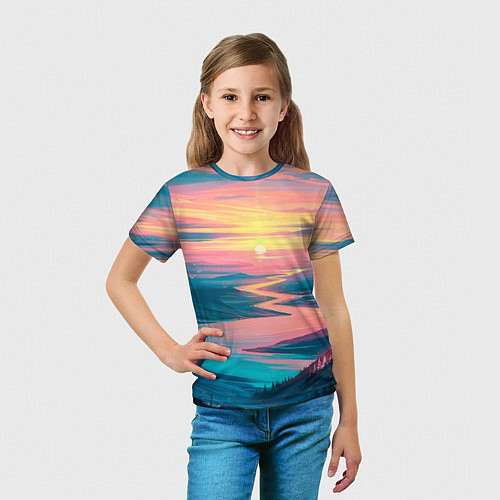 Детская футболка Извилистая река закат природа / 3D-принт – фото 5