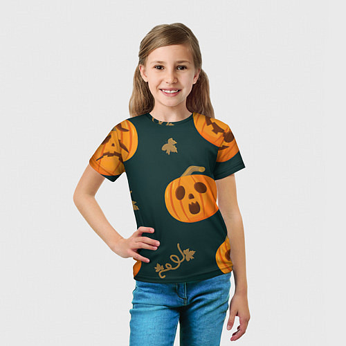 Детская футболка Осенние тыквы / 3D-принт – фото 5
