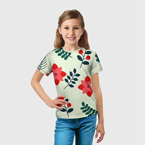 Детская футболка Цветы, ягоды, листья / 3D-принт – фото 5