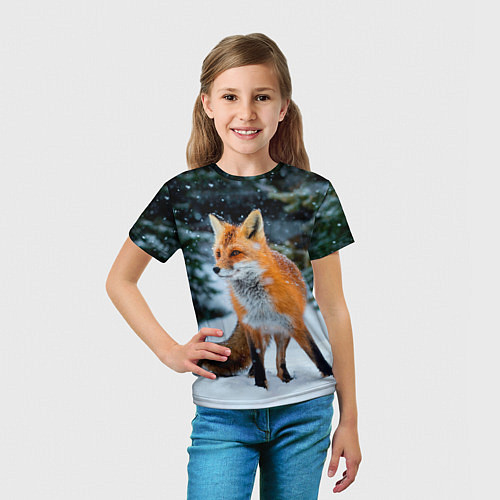 Детская футболка Лиса в зимнем лесу / 3D-принт – фото 5