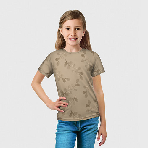 Детская футболка Листья на бежевом фоне / 3D-принт – фото 5