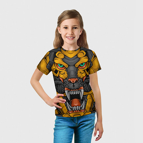 Детская футболка Хищный тигр киборг / 3D-принт – фото 5