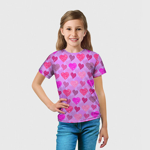 Детская футболка Розовые сердечки / 3D-принт – фото 5