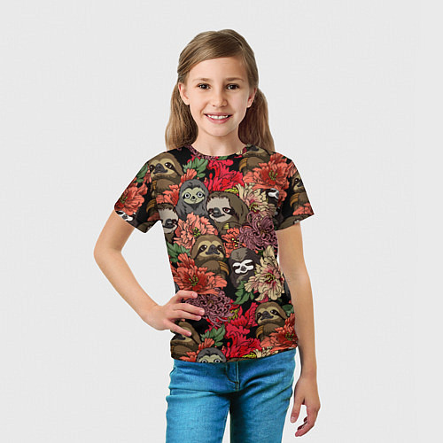 Детская футболка Ленивец & Цветочки / 3D-принт – фото 5