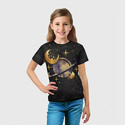 Футболка детская Сатурн, луна, спутник и звезды, цвет: 3D-принт — фото 2