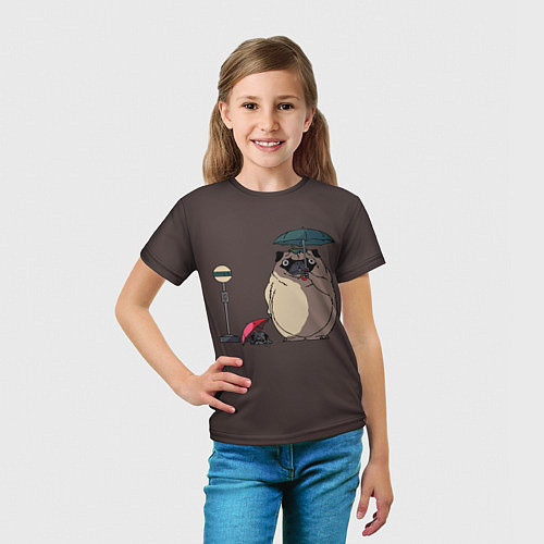 Детская футболка Мопсы на остановке в стиле Тоторо / 3D-принт – фото 5