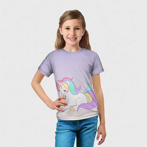 Детская футболка Единорожек на фиолетовом / 3D-принт – фото 5
