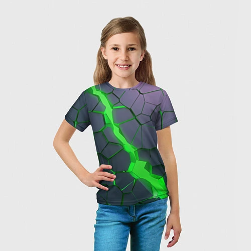 Детская футболка ЗЕЛЕНЫЙ РАЗЛОМ 3Д РАЗЛОМ / 3D-принт – фото 5