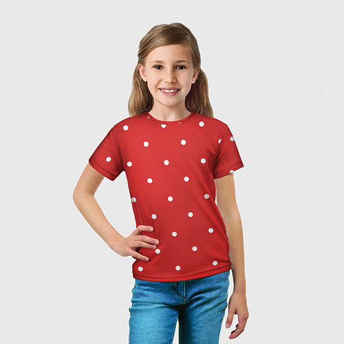 Детская футболка Белый горошек на красном фоне / 3D-принт – фото 5