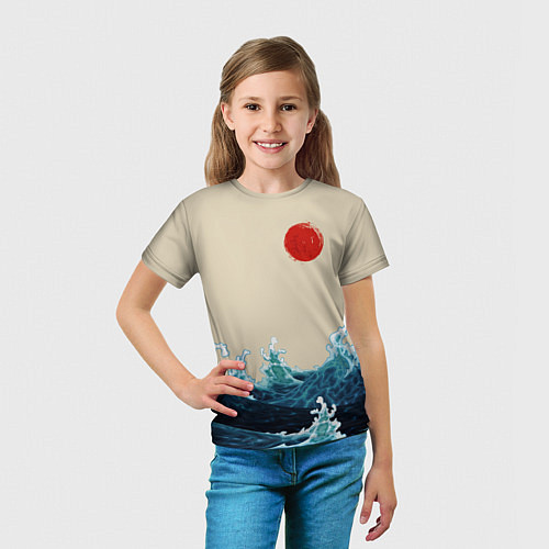 Детская футболка Японский Стиль Волны и Солнце / 3D-принт – фото 5
