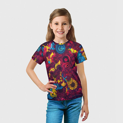 Детская футболка Цветы - шестеренки / 3D-принт – фото 5