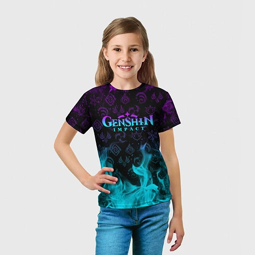 Детская футболка GENSHIN IMPACT НЕОНОВЫЙ ОГОНЬ / 3D-принт – фото 5