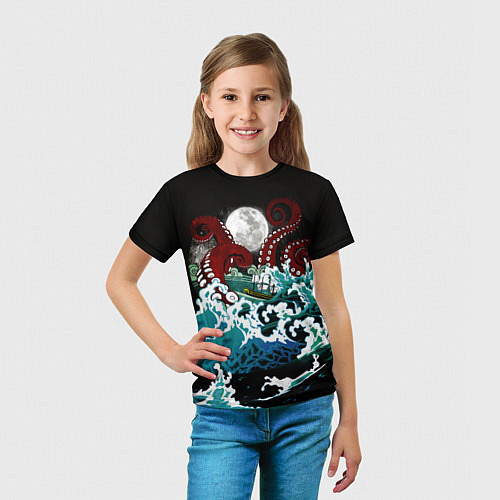 Детская футболка Корабль на Волнах Кракен / 3D-принт – фото 5