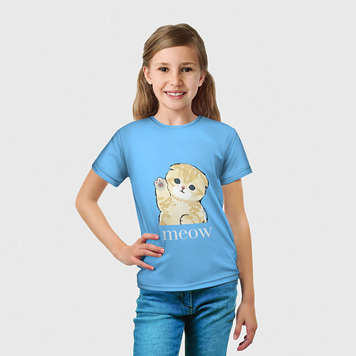 Детская футболка Котёнок Meow машет лапкой / 3D-принт – фото 5