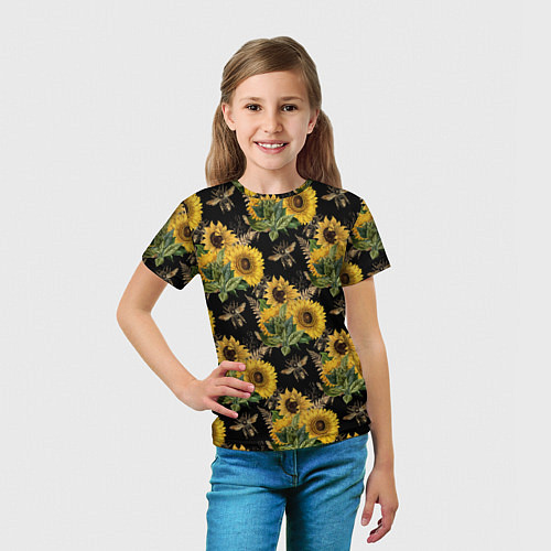 Детская футболка Fashion Sunflowers and bees / 3D-принт – фото 5
