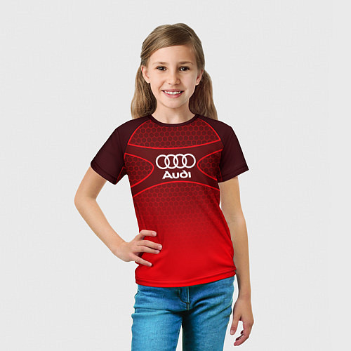Детская футболка AUDI красная сетка / 3D-принт – фото 5